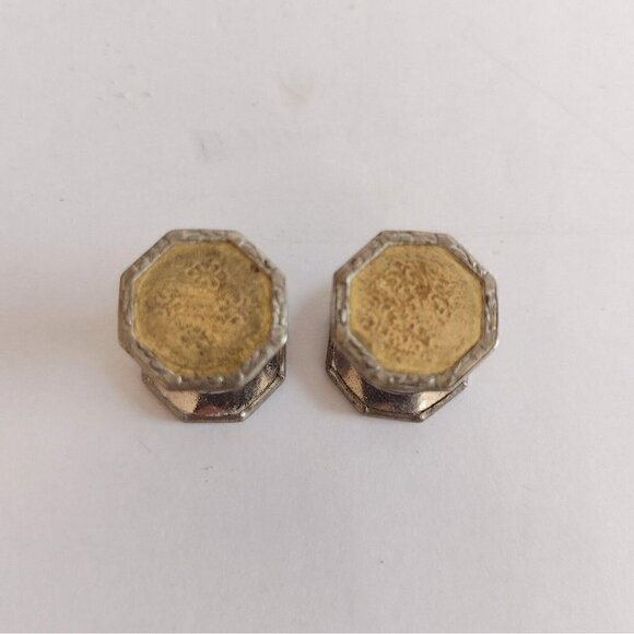 Antique Vintage Separable Links Snap Cufflinks Gold Silver Tone Octagon - Picture 3 of 5